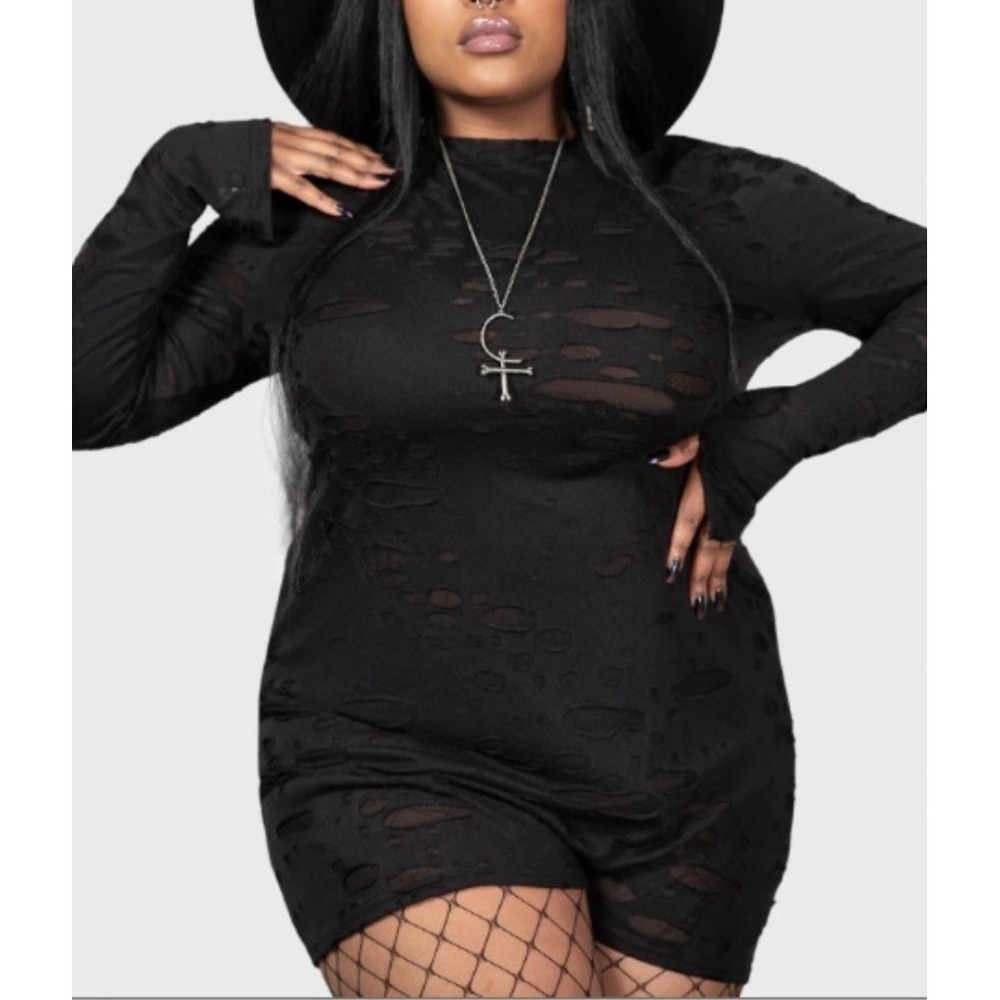 Killstar Sinners Glimmer Distressed Mini Dress Black 4XL Goth Punk Grunge NWT